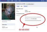Fake Facebook profile encouraging clicks on a spam link