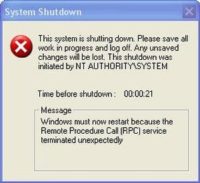 System shutdown alert caused by worms