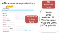 Affiliate network registration form