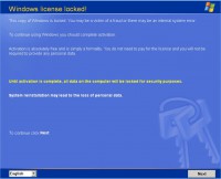 'Windows license locked!' screen with OS reactivation tips