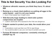 Pitfalls of security provided by Apple and Google client platforms