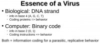 Both biological and computer viruses are coded (though differently) for malign behavior