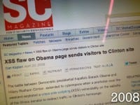 News headline about cross-site scripting on Obama homepage