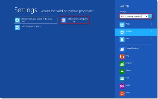 Add or remove programs on Windows 8