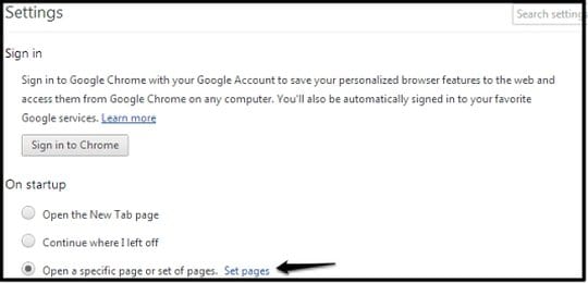 Set pages opening on Chrome startup