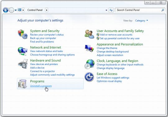 Uninstall a program on Windows 7