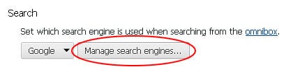 Access Manage search engines interface in Chrome