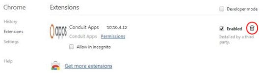 Remove Conduit extension from Google Chrome