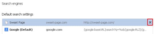 Remove Sweet Page from Chrome search engines list