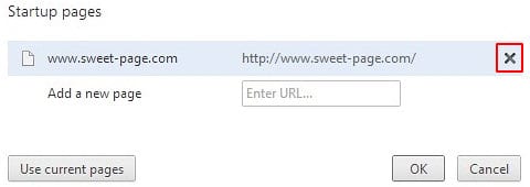 Delete sweet-page.com from Chrome Startup pages