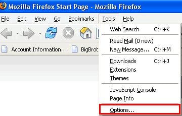 Go to Options under Tools in Mozilla