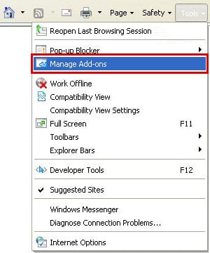 Go to Manage Add-ons in IE