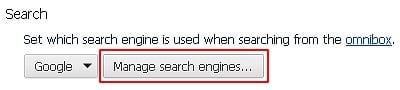 Proceed to Manage search engines