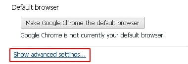 Go to advanced settings in Chrome