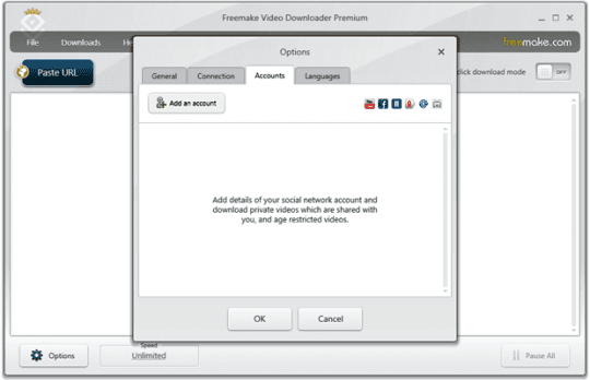 Freemake Video Downloader: Add your account