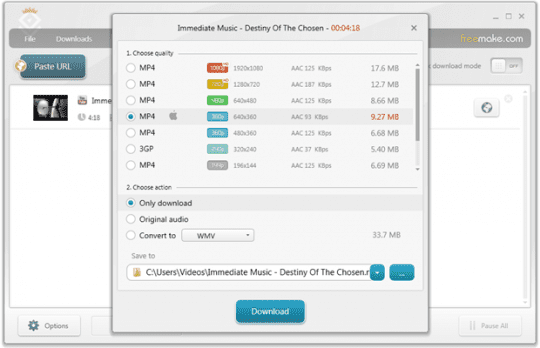 Freemake Video Downloader: Choose file format and quality