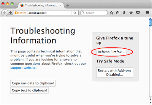 Refresh Firefox on Mac computer