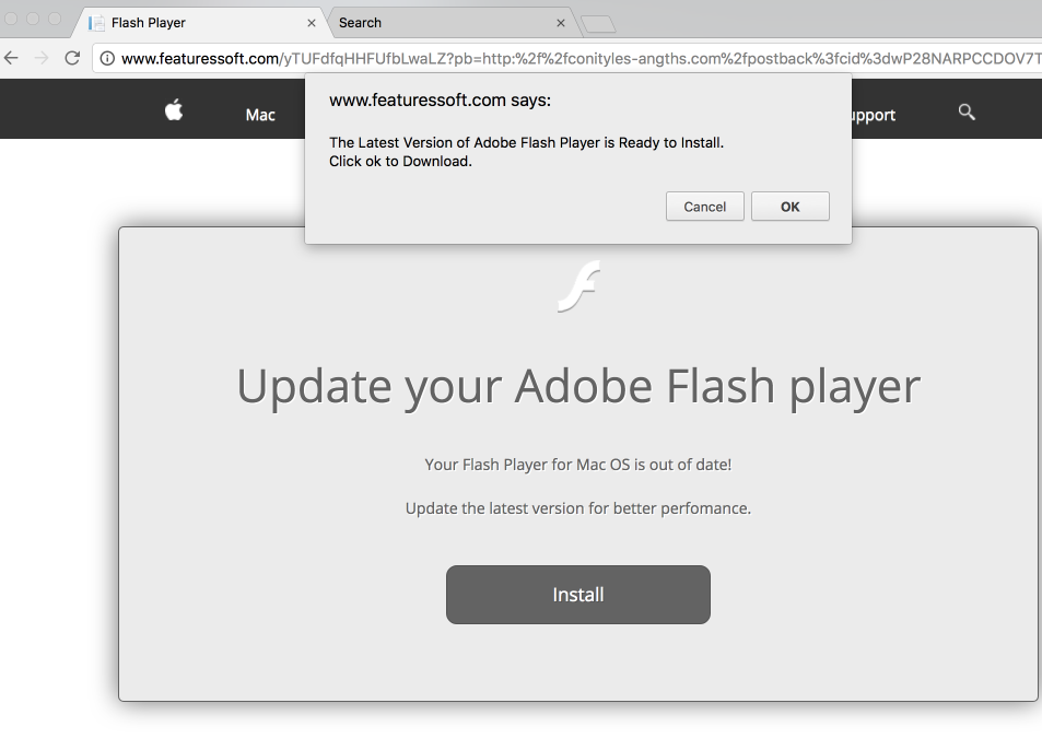 Fabricated Adobe Flash Player update pop-up spreading Akamaihd.net threat