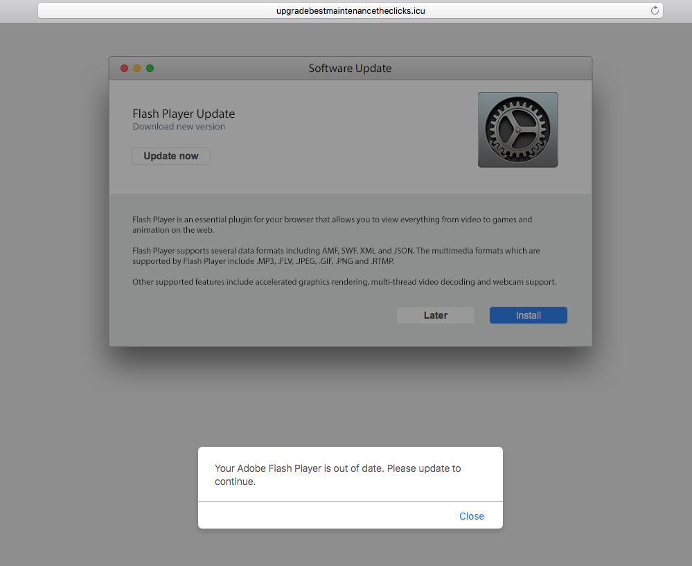 Fake Adobe Flash Player update alert