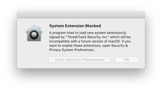 System Extension Blocked alert on Mac