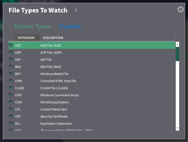 File types for Advanced Active Protection to watch