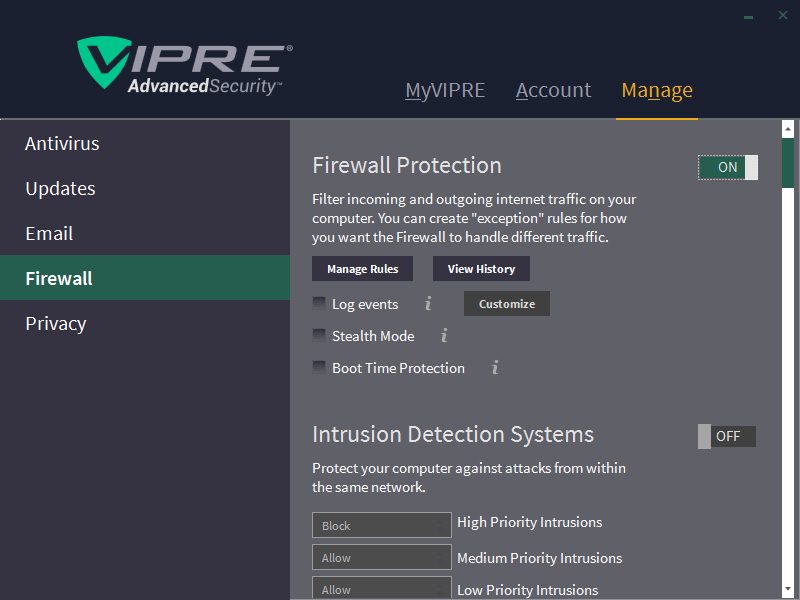 Firewall on, Intrusion Detection Systems and Process Detection still off