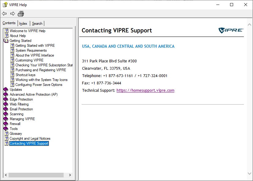 VIPRE Help tool