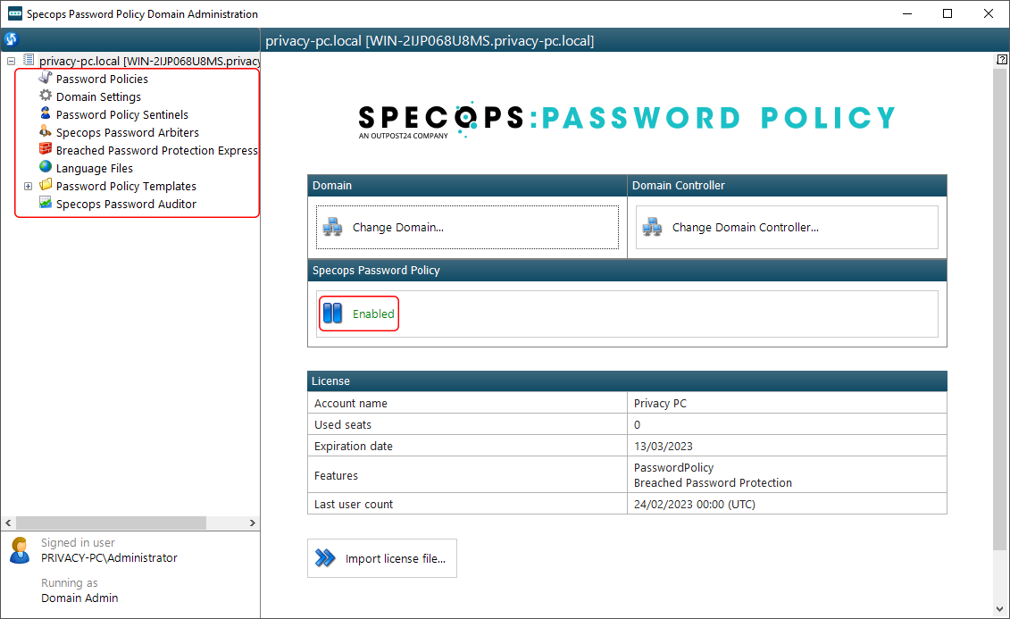 Specops Password Policy enabled