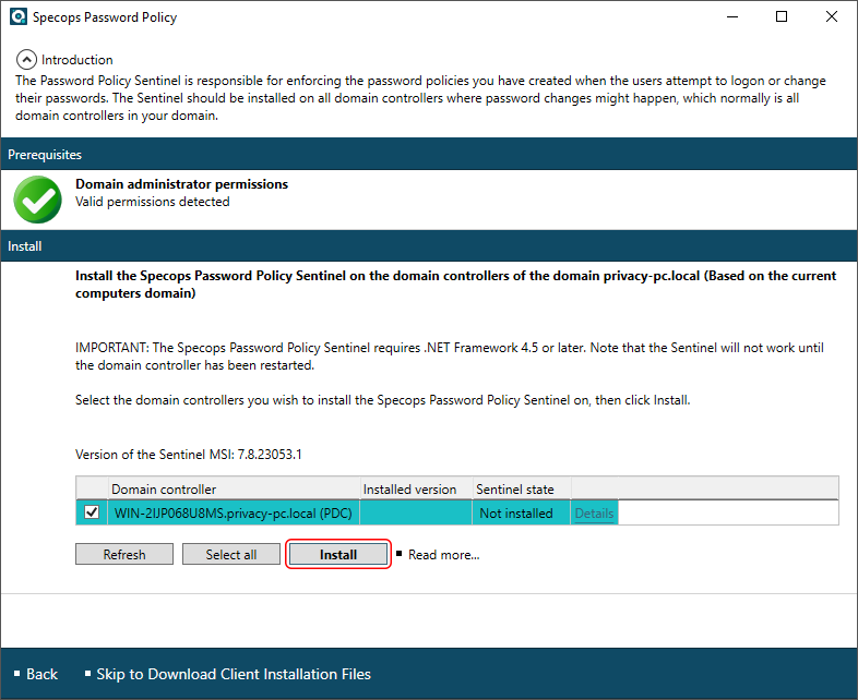 Install Domain Controller Sentinel