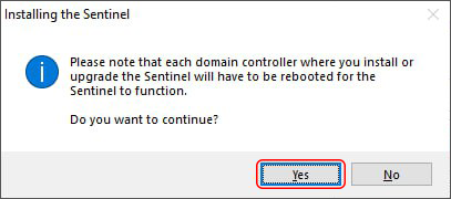 Sentinel install – reboot alert