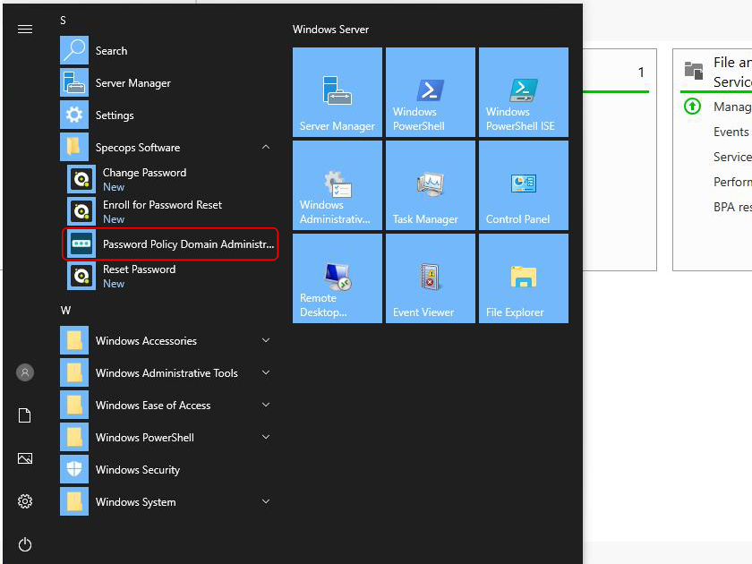 Open the Password Policy Domain Administration console